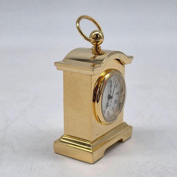 Miniature Gold Tone Quartz Clock With Roman Numerals - Picture 7 of 10